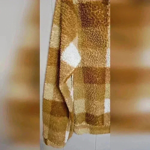 Wallflower Brown and White Checked Zipped Fleece Pullover, size medium - Picture 5 of 6